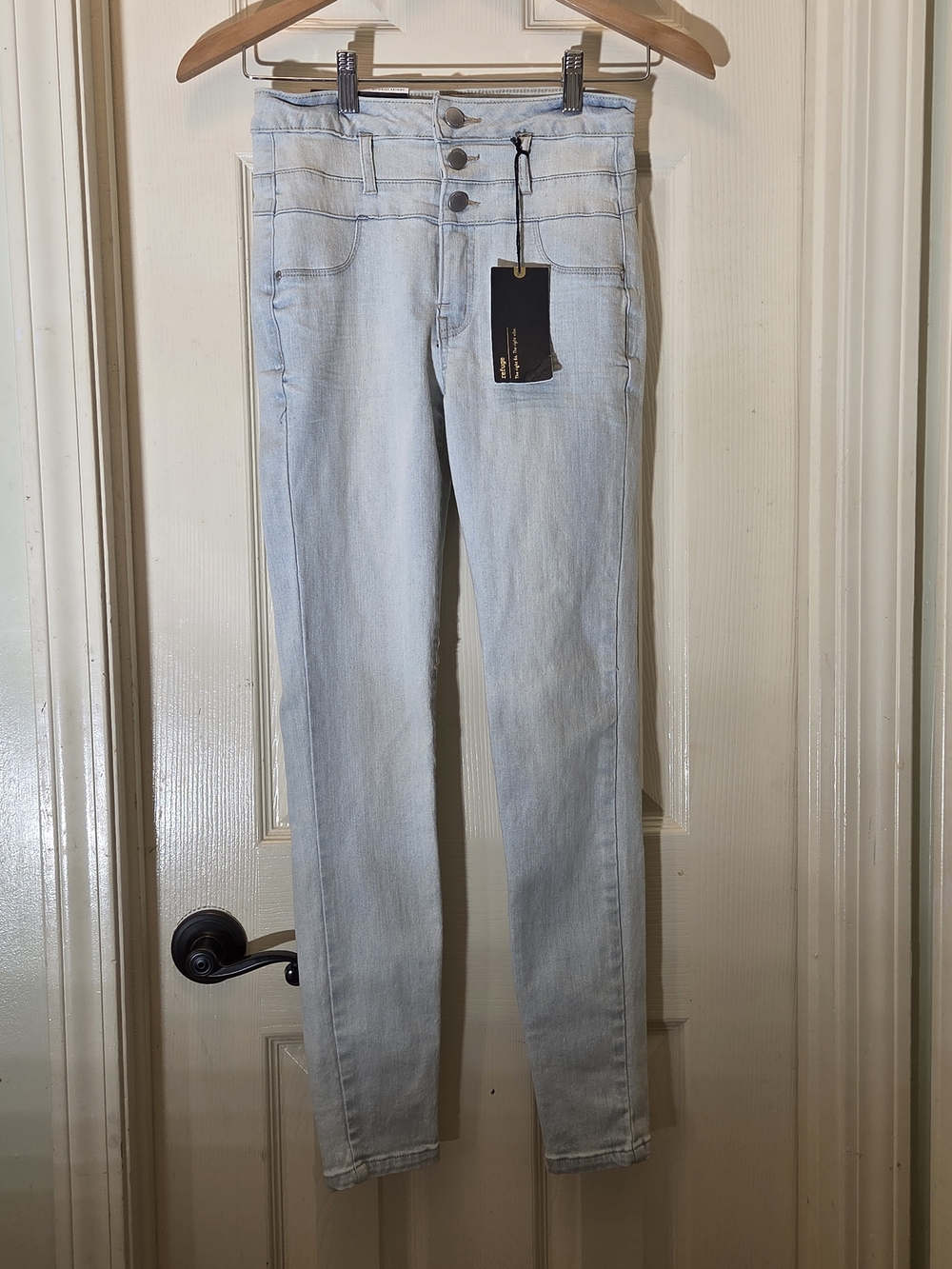 refuge Light Wash Skinny Jeans with Triple-Button Rise